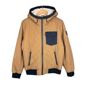 Levi’s Men’s Diamond Quilted Sherpa Lined Bomber Jacket Tan Brown Small Hooded